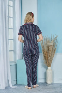 Vee MAX Vee Max Womens Printed Collar Night Suit - Navy Blue, L