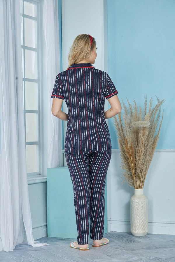 Vee MAX Vee Max Womens Printed Collar Night Suit - Navy Blue, L