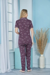 Vee MAX Vee Max Womens Printed Collar Night Suit - Violet, S