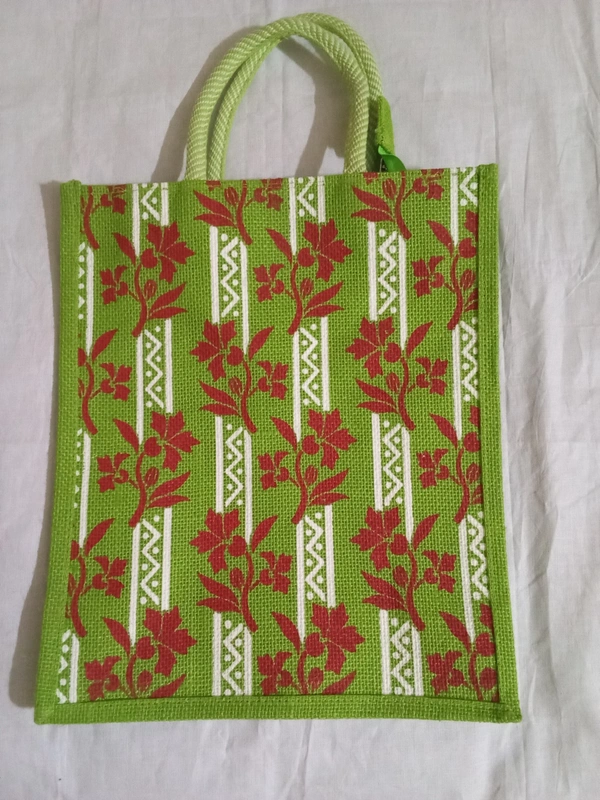 Logu's Multicolour printed reusable jute bag - Forest Green