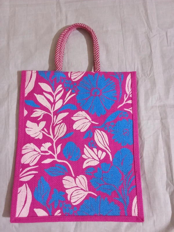 Logu's Multicolour printed reusable jute bag - Lavender Magenta