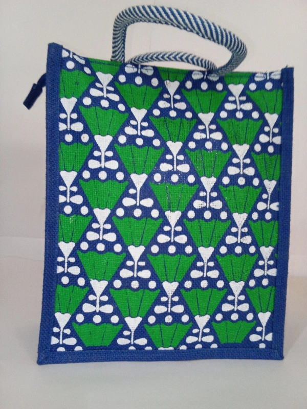 Logu's Multicolour printed reusable jute bag - Blue
