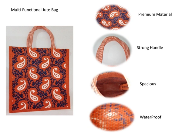Logu's Multicolour printed reusable jute bag - Lavender Magenta