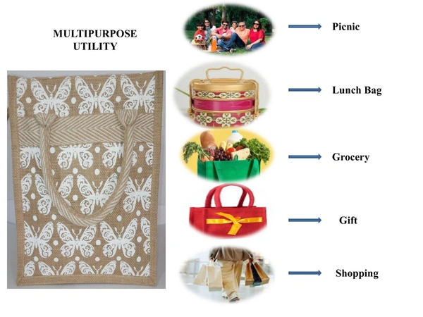 Logu's Printed Eco-friendly reusable Jute lunch Bag