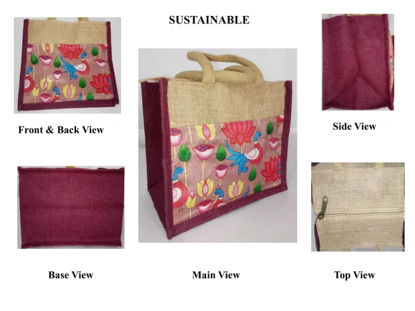 Logu's Peacock Printed small jute bag