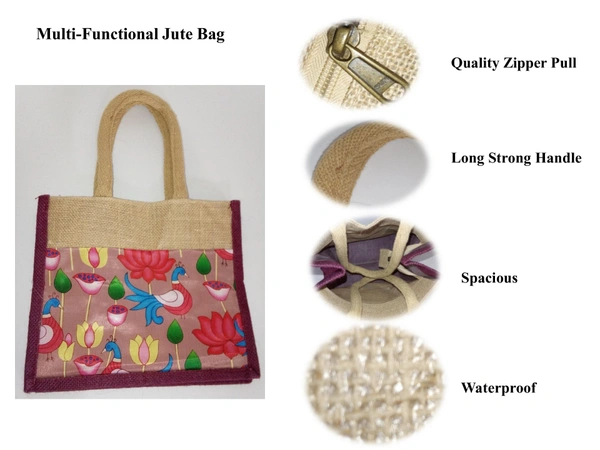 Logu's Peacock Printed small jute bag