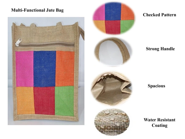 Logu's  Checked Jute Bag for Men and Women