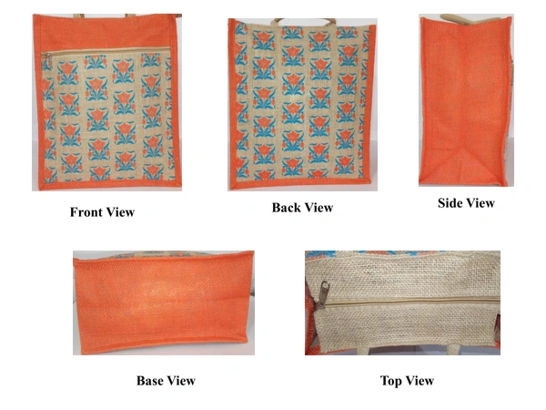 Logu's Treasures Printed Eco-friendly Reusable Jute Bag - Orange