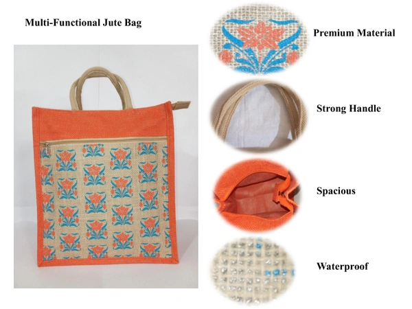 Logu's Treasures Printed Eco-friendly Reusable Jute Bag - Orange