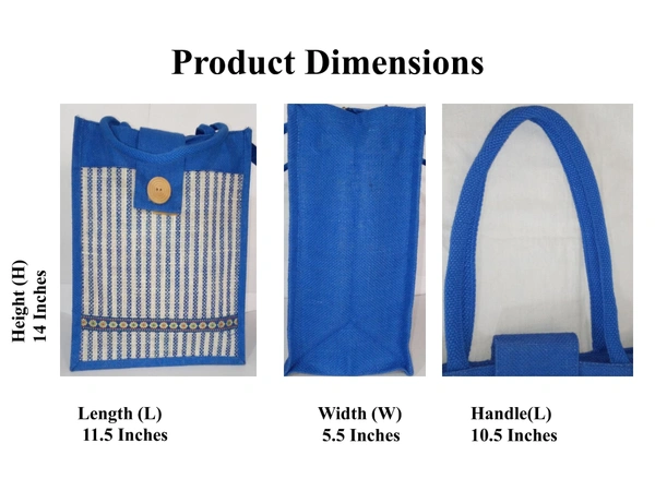 Logu's Jute Top-Flap Lining Carry Shopping Bag with Handle - Blue