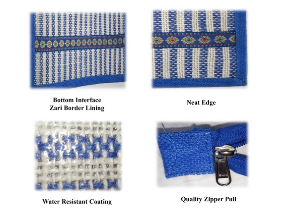 Logu's Jute Top-Flap Lining Carry Shopping Bag with Handle - Blue