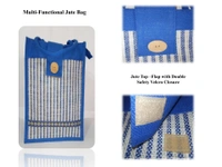 Logu's Jute Top-Flap Lining Carry Shopping Bag with Handle - Blue