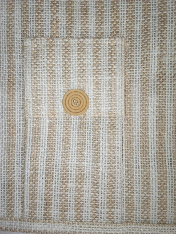 Logu's White Striped Jute Bag with Mobile Pouch  - Extra Large