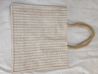 Logu's White Striped Jute Bag with Mobile Pouch  - Extra Large