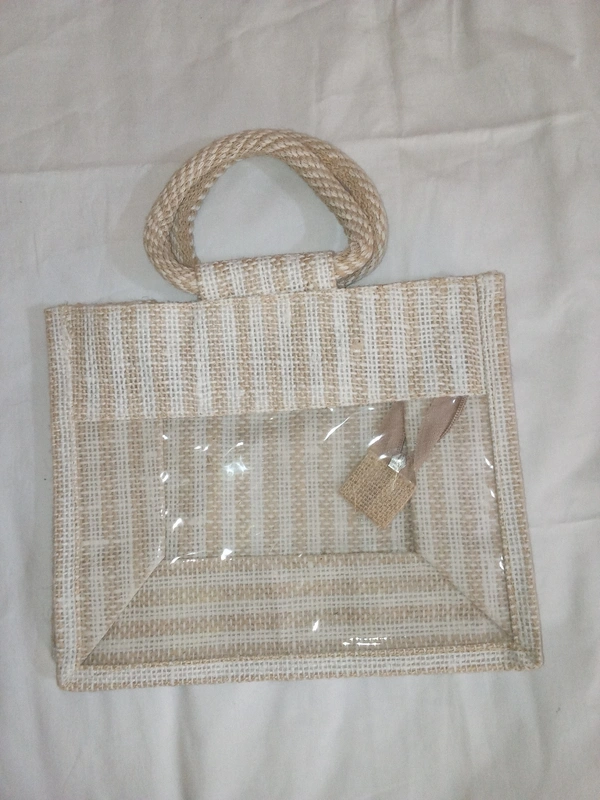 Small White Striped Transparent Jute Bag