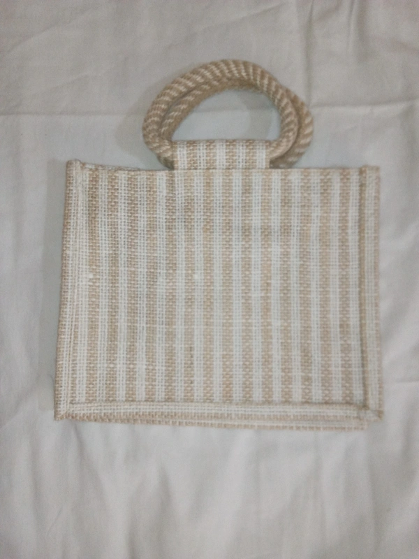 Small White Striped Transparent Jute Bag