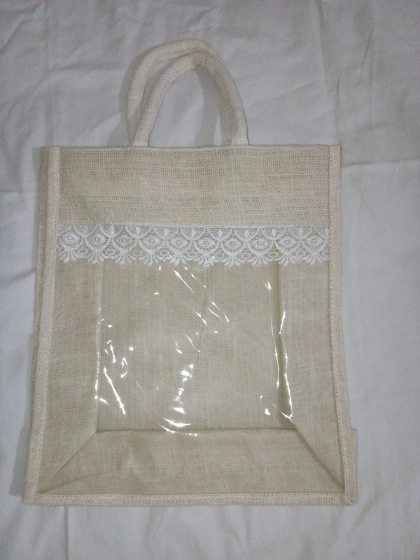 Logu's Plain transparent Jute Bag with Lace