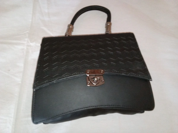 Logu's Hand Cum Sling Leather Bag For Women  - Black