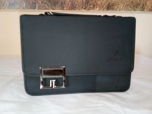 Designer Hand cum sling leather Bag - Black