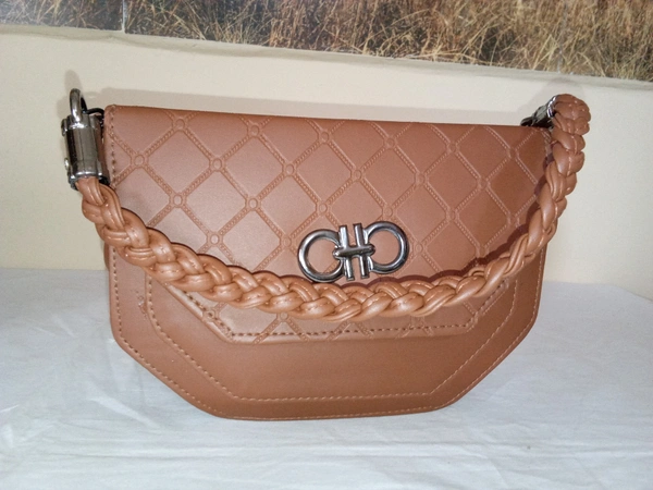 Logu's  Pu Leather 2 Way Handle Designer Handbag For Women  - Brown