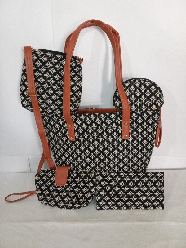 Logu's Beautiful Ikkat 5 Combo set Handbag - Black