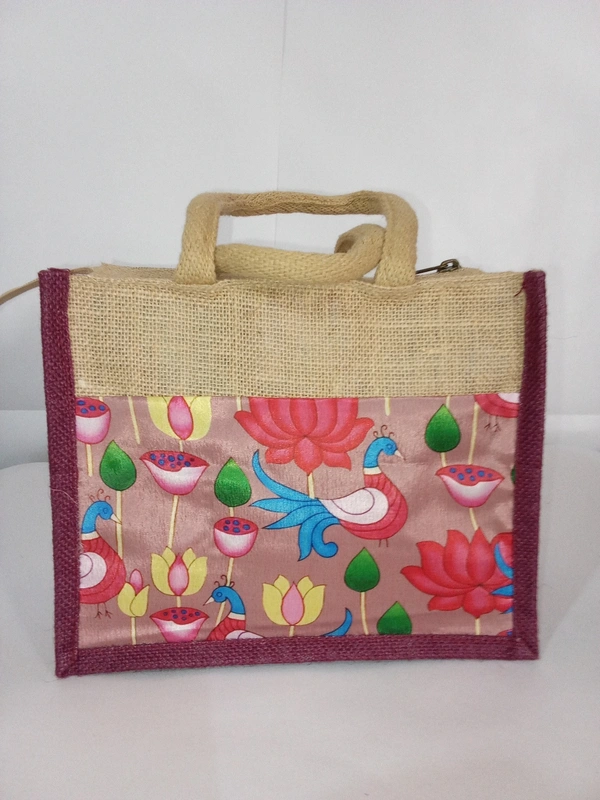 Logu's Peacock Printed small jute bag