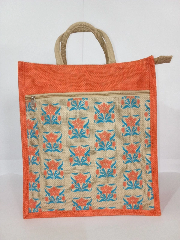 Logu's Treasures Printed Eco-friendly Reusable Jute Bag - Orange