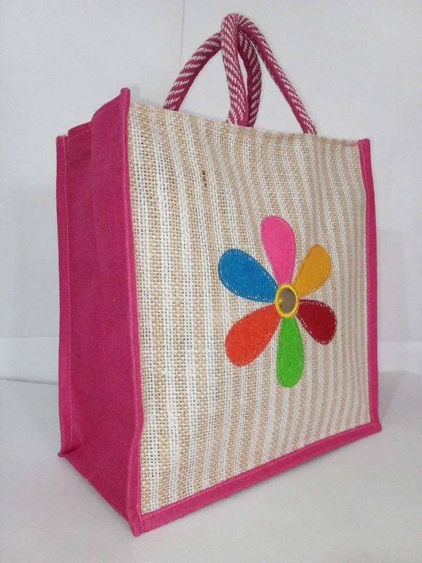 Logu's Flower design jute lunch bag
