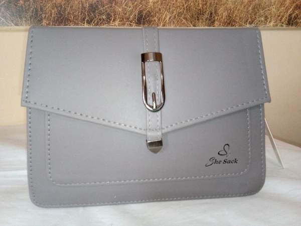 Logu's  Pu Plain Leather Ladies Cross Body Handbag - Gray