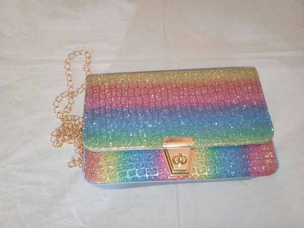 Logu's  Multicolour Glitter Handbag With Chain Handle 
