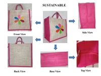 Logu's Flower design jute lunch bag