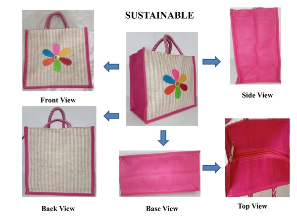 Logu's Flower design jute lunch bag