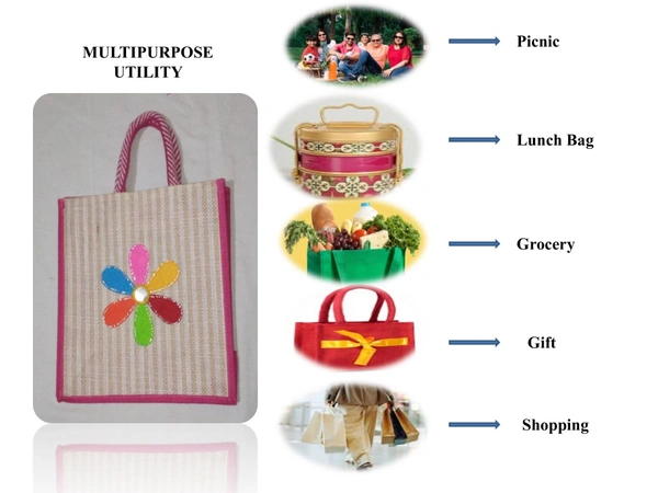 Logu's Flower design jute lunch bag