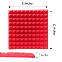URBAN-X Pyramid Soundproofing Studio Acoustic Foam 1'x1' - 1 Inches 50D High Density, Soundproof Foam, Noise Reduction Panels, Echo Absorption - Red, Pack of 180 + 3 Adhesive Spray