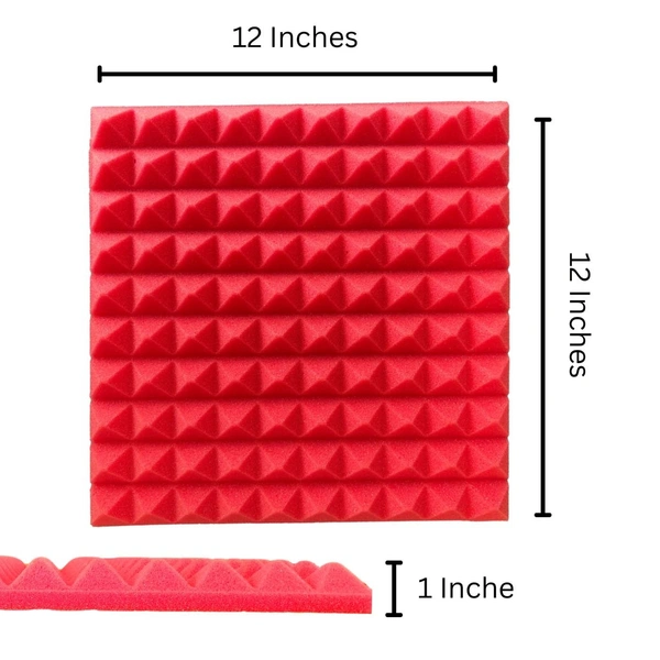 URBAN-X Pyramid Soundproofing Studio Acoustic Foam 1'x1' - 1 Inches 50D High Density, Soundproof Foam, Noise Reduction Panels, Echo Absorption - Red, Pack of 180 + 3 Adhesive Spray