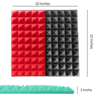 URBAN-X Pyramid Soundproofing Studio Acoustic Foam 1'x1' - 1 Inches 50D High Density, Soundproof Foam, Noise Reduction Panels, Echo Absorption - Black & Red, Pack of 18 + 1 Adhesive Spray