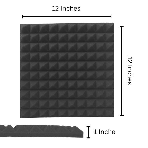 URBAN-X Pyramid Soundproofing Studio Acoustic Foam 1'x1' - 1 Inches 50D High Density, Soundproof Foam, Noise Reduction Panels, Echo Absorption - Black, Pack of 72 + 1 Adhesive Spray