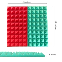 URBAN-X Pyramid Soundproofing Studio Acoustic Foam 1'x1' - 1 Inches 50D High Density, Soundproof Foam, Noise Reduction Panels, Echo Absorption - Aqua Green and Red, Pack of 36 + 1 Adhesive Spray