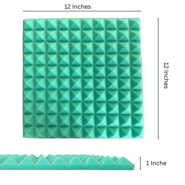 URBAN-X Pyramid Soundproofing Studio Acoustic Foam 1'x1' - 1 Inches 50D High Density, Soundproof Foam, Noise Reduction Panels, Echo Absorption - Aqua Green, Pack of 18 + 1 Adhesive Spray