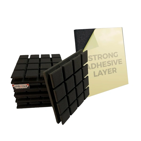 Urban-X URBAN-X Turbo Soundproofing Studio Acoustic Foam 1'x1' - 2 Inches 50D High Density, Soundproof Foam, Noise Reduction Panels, Echo Absorption - Set of 36, Black, Self Adhesive