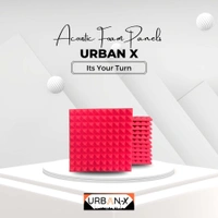 URBAN-X Pyramid Soundproofing Studio Acoustic Foam 1'x1' - 1 Inches 50D High Density, Soundproof Foam, Noise Reduction Panels, Echo Absorption - Red, Pack of 18 + 1 Adhesive Spray