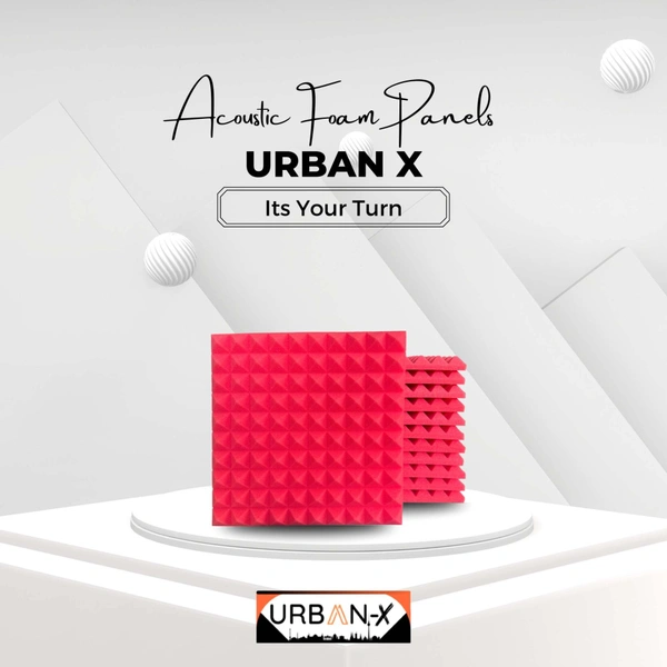 URBAN-X Pyramid Soundproofing Studio Acoustic Foam 1'x1' - 1 Inches 50D High Density, Soundproof Foam, Noise Reduction Panels, Echo Absorption - Red, Pack of 18 + 1 Adhesive Spray
