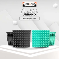 URBAN-X Pyramid Soundproofing Studio Acoustic Foam 1'x1' - 1 Inches 50D High Density, Soundproof Foam, Noise Reduction Panels, Echo Absorption - Black & Aqua Green, Pack of 72 + 1 Adhesive Spray