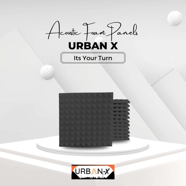 URBAN-X Pyramid Soundproofing Studio Acoustic Foam 1'x1' - 1 Inches 50D High Density, Soundproof Foam, Noise Reduction Panels, Echo Absorption - Black, Pack of 216 + 3 Adhesive Spray