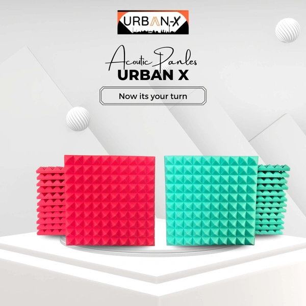 URBAN-X Pyramid Soundproofing Studio Acoustic Foam 1'x1' - 1 Inches 50D High Density, Soundproof Foam, Noise Reduction Panels, Echo Absorption - Aqua Green and Red, Pack of 180 + 3 Adhesive Spray