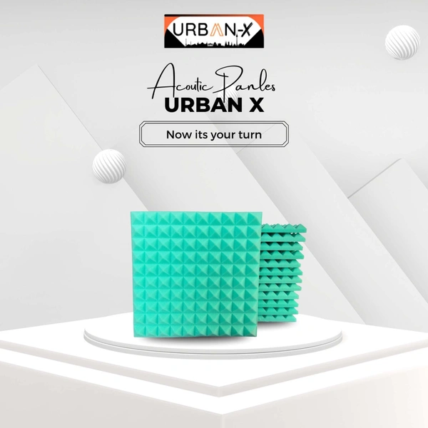 URBAN-X Pyramid Soundproofing Studio Acoustic Foam 1'x1' - 1 Inches 50D High Density, Soundproof Foam, Noise Reduction Panels, Echo Absorption - Aqua Green, Pack of 108 + 2 Adhesive Spray
