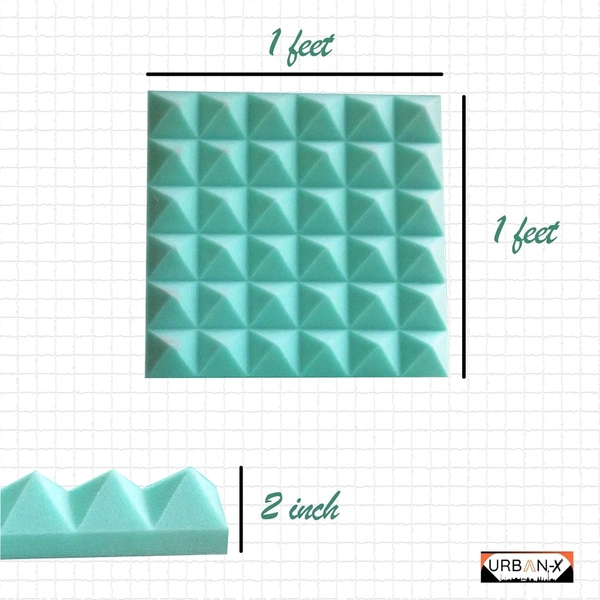 Urban-X URBAN-X® Pyramid Soundproofing Studio Acoustic Foam 1'x1' ft. - 2 Inches 50D High Density, Soundproof Foam, Noise Reduction Panels, Echo Absorption - Set of 18