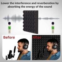 URBAN-X Pyramid Soundproofing Studio Acoustic Foam 1'x1' - 1 Inches 50D High Density, Soundproof Foam, Noise Reduction Panels, Echo Absorption - Black & Red, Pack of 108 + 2 Adhesive Spray