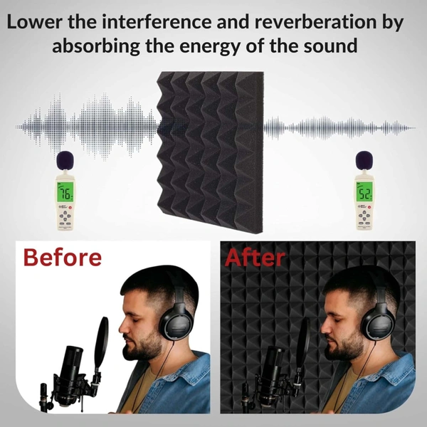 URBAN-X Pyramid Soundproofing Studio Acoustic Foam 1'x1' - 1 Inches 50D High Density, Soundproof Foam, Noise Reduction Panels, Echo Absorption - Black & Red, Pack of 108 + 2 Adhesive Spray