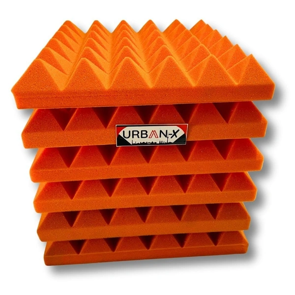 Urban-X URBAN-X® Pyramid Soundproofing Studio Acoustic Foam 1'x1' ft. - 2 Inches 50D High Density, Soundproof Foam, Noise Reduction Panels, Echo Absorption - Set of 144, Web Orange